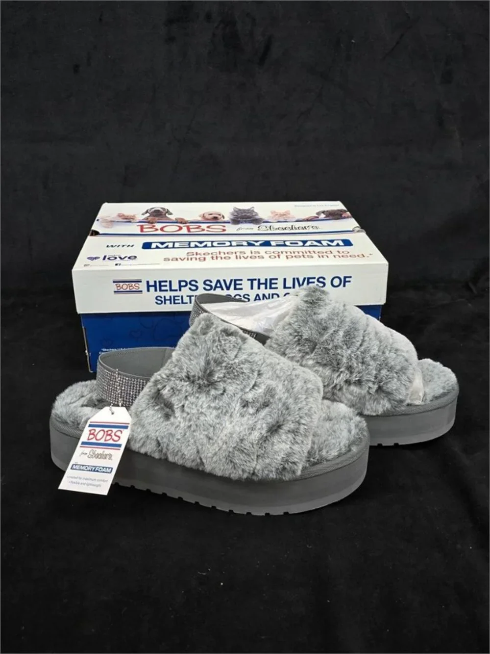 Skechers BOBS Faux Fur Platform Slingback Slides NEW Size 10